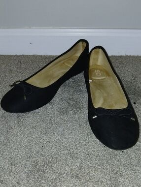 SO Black Suede-Look Ballet Flats with Bow Accent